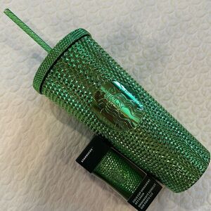 Starbucks 24oz Reusable Green Studded Tumbler and Key Chain Ornament